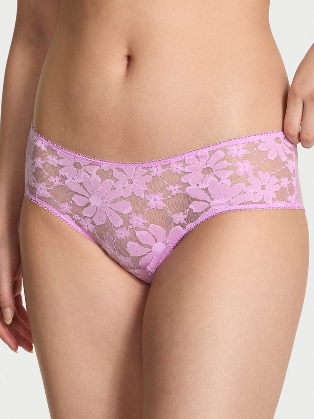 VICTORIA’S SECRET PINK Wink Floral Sequin Lace Cheeky Panty Hushed Lilac LARGE